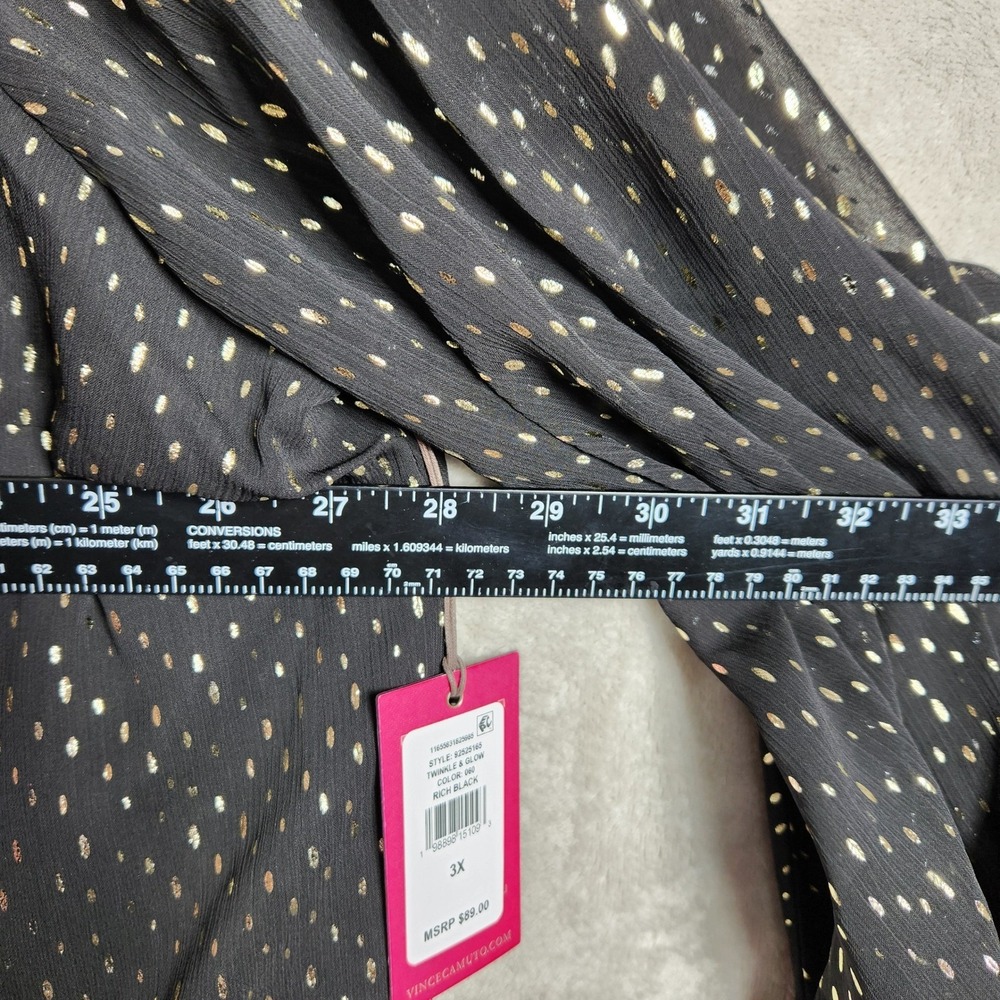 Vince Camuto Twinkle Glow Blouse Women 3X Black Gold Metallic Dot Chiffon Career - Picture 6 of 7